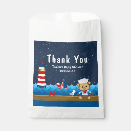 Boy 航海の Monkey Red Baby Shower Thank You フェイバーバッグ (正面)