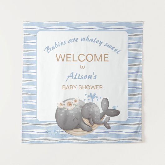 Boy 航海の Whale Baby Showerウェルカムサイン タペストリー (正面)