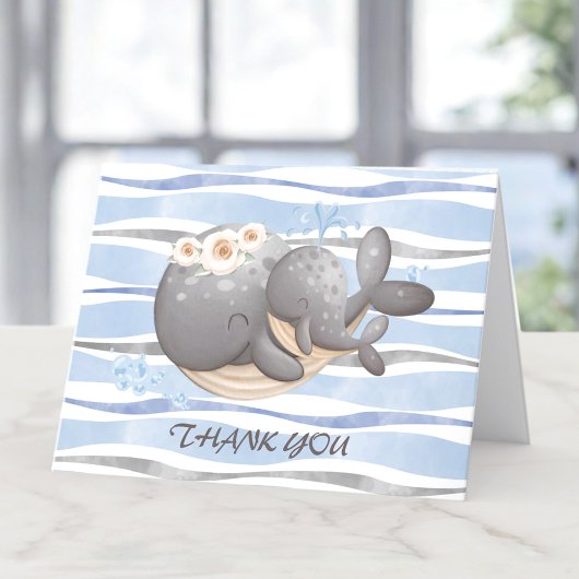 Boy 航海の Whale Baby Showerサンキューカード サンキューカード