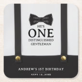 Boy 1st Birthday One Distinguished Gentleman スクエアペーパーコースター (正面)
