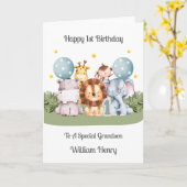 Boy 1st Birthday Safari Leaf Animals Card カード (黄色い花)