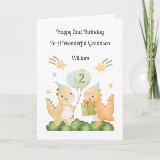 Boy 2nd Birthday Balloon Dinosaurs Card カード (正面)