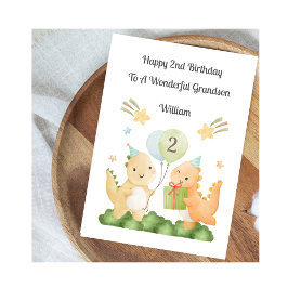 Boy 2nd Birthday Balloon Dinosaurs Card カード