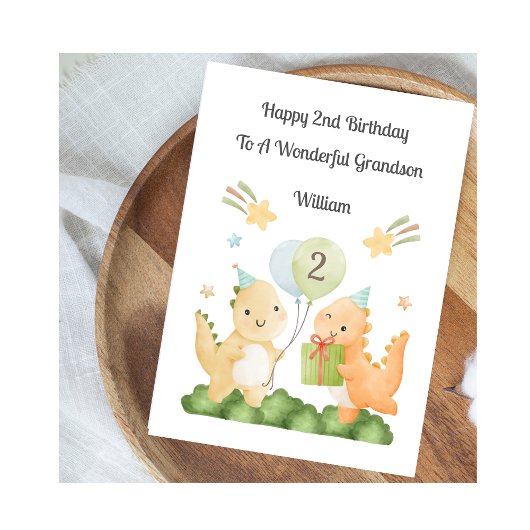 Boy 2nd Birthday Balloon Dinosaurs Card カード