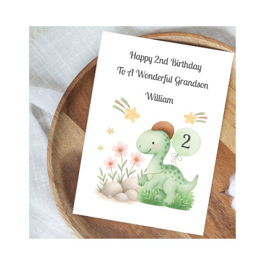Boy 2nd Birthday Green Orange Dinosaur Card カード