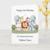 Boy 2nd Birthday Safari Leaf Animals Card カード (黄色い花)