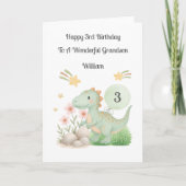 Boy 3rd Birthday Green Orange Dinosaur Card カード (正面)