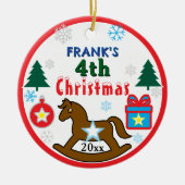 Boy 4th Christmas Rocking Horse INSERT PHOTO セラミックオーナメント (正面)