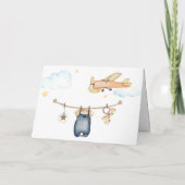 Boy Adventure Clothesline Airplane Sky Baby Shower サンキューカード (裏面)