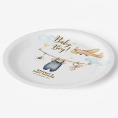 Boy Adventure Clothesline Airplane Sky Baby Shower ペーパープレート (アングル)