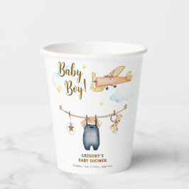 Boy Adventure Clothesline Airplane Sky Baby Shower 紙コップ