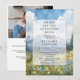 Boy Adventure Mountain Photo QR Code Baby Shower 招待状
