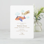 Boy Adventure Travel Aviator Airplane Baby Shower 招待状 (スタンド正面)