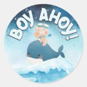 Boy Ahoy!新しい赤ちゃん男の子 ラウンドシール (正面)