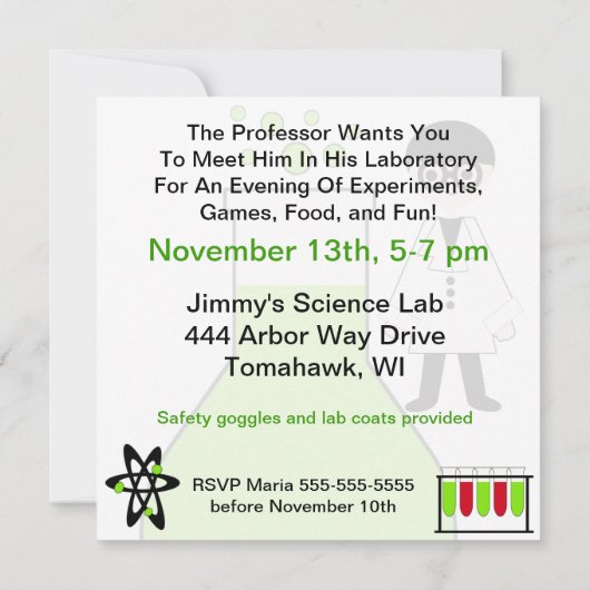 Boy All About Science Birthday Party招待 招待状 (裏面)