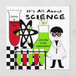 Boy All About Science Birthday Party招待 招待状<br><div class="desc">彼は科学が大好きで科学テーマ誕生会を開いているの？彼は、ラボコートの教授、試験管、ブンゼンバーナー、あなたのパーティーの詳細で簡単に行うことができる領域を備えた科学テーマのカスタマイズ可能なバースデーパーティ招待状を愛すカスタマイズる!</div>