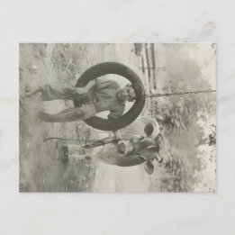 boy and cow black and white vintage postcard ポストカード