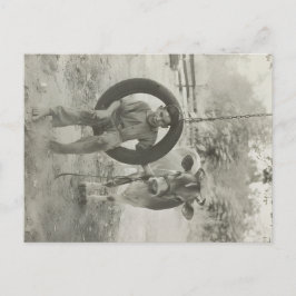 boy and cow black and white vintage postcard ポストカード