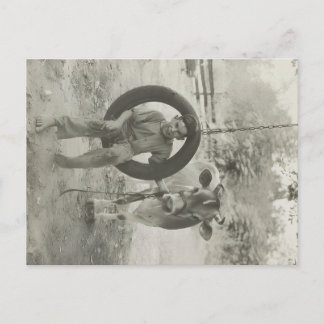 boy and cow black and white vintage postcard ポストカード