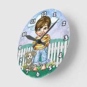 Boy and Dog  ラウンド壁時計 (傾斜)