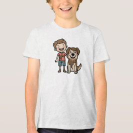 Boy and Dog Playing Mud トライブレンドＴシャツ