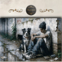 Boy and Dog Rainy Urban Stillness Decoupage 薄葉紙