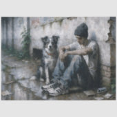 Boy and Dog Rainy Urban Stillness Decoupage 薄葉紙 (正面)