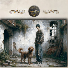 Boy and Dog Soft Urban Calm Neutral decoupage 薄葉紙