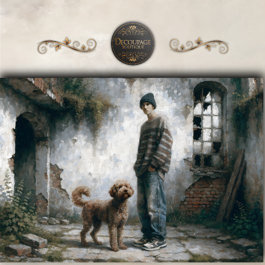 Boy and Dog Soft Urban Calm Neutral decoupage 薄葉紙