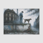 Boy and Dog Urban Edge Stormy Blue Decoupage 薄葉紙 (正面)