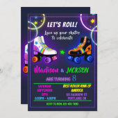 Boy and Girlへのローラー誕生日の招待 招待状 (正面/裏面)