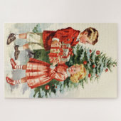 Boy and girl giving each other Christmas presents ジグソーパズル (横)