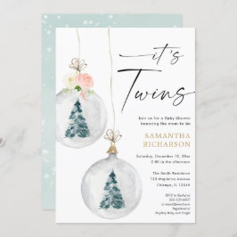 Boy and Girl Twins冬のクリスマスベビーシャワー 招待状