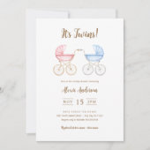 Boy and Girl Twins Carriages Baby Shower 招待状 (正面)
