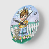 Boy Angel and Dog  ラウンド壁時計 (傾斜)