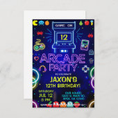 Boy Arcade誕生日パーティー、アーケードゲーム招待状。 招待状 (正面/裏面)