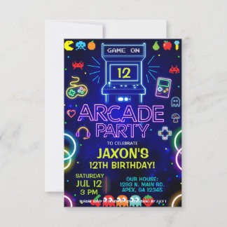 Boy Arcade誕生日パーティー、アーケードゲーム招待状。 招待状