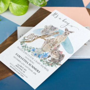Boy Australian Animal Baby Shower Blue 招待状