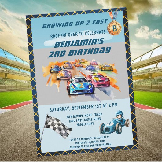*Boy Auto Car Racing Theme 2nd Birthday Party 招待状