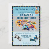 *Boy Auto Car Racing Theme 3rd Birthday Party 招待状 (正面)