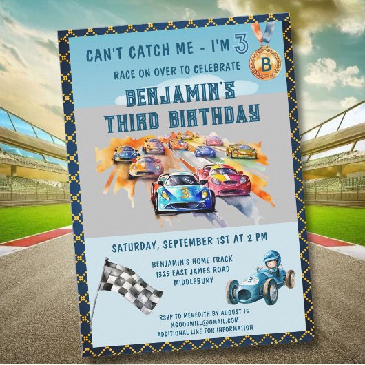 *Boy Auto Car Racing Theme 3rd Birthday Party 招待状
