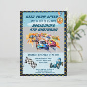 *Boy Auto Car Racing Theme 4th Birthday Party 招待状 (スタンド正面)