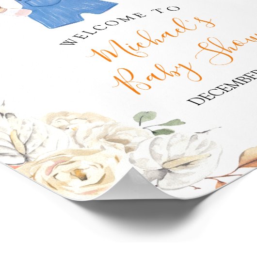 Boy Autumn Clothes Pumpkin Baby Shower Welcome ポスター (角)