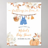Boy Autumn Clothes Pumpkin Baby Shower Welcome ポスター (正面)