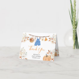 Boy Autumn Clothes Pumpkin Fall Baby Shower Folded サンキューカード