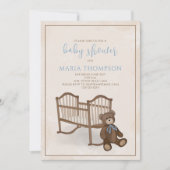 Boy Baby Blue Teddy Bear QRコードギフトレジストリ 招待状 (正面)