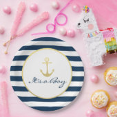 Boy Baby Showerネイビー航海の金ゴールドストライプ ペーパープレート (パーティー)