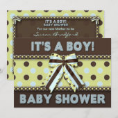 Boy Baby Shower招待状(ブラウン/ブルー) 招待状 (正面/裏面)