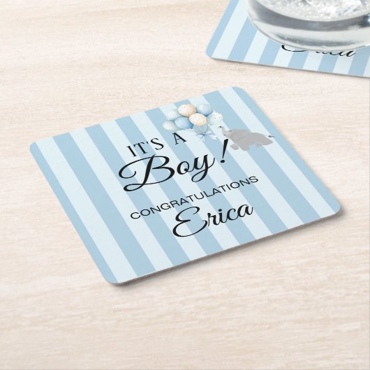 Boy Baby Shower スクエアペーパーコースター (アングル)
