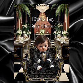 Boy Baby Shower 1920s Art deco Room black gold 招待状